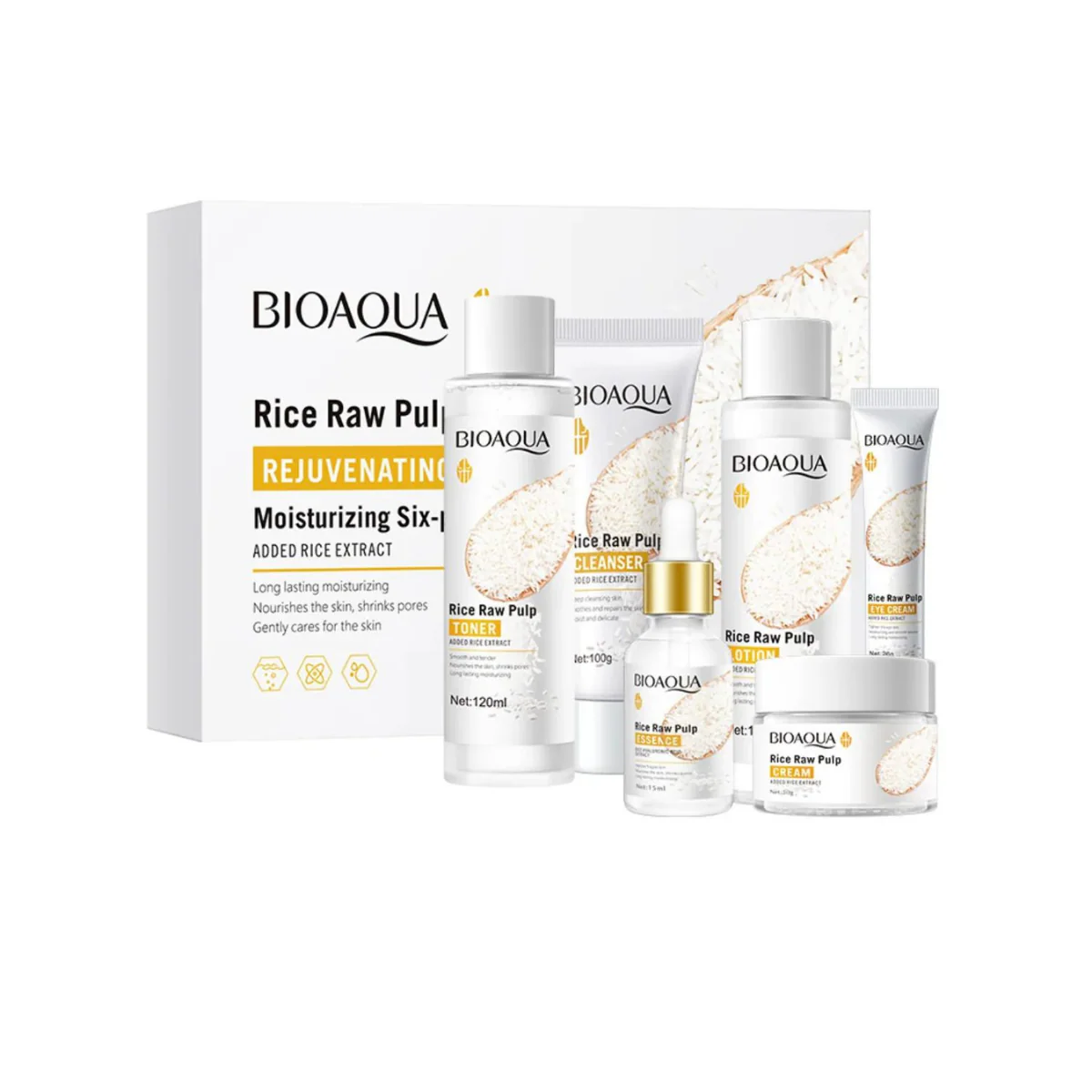 KIT FACIAL RICE RAW PULP REJUVENATING BIOAQUA 6 PIEZAS
