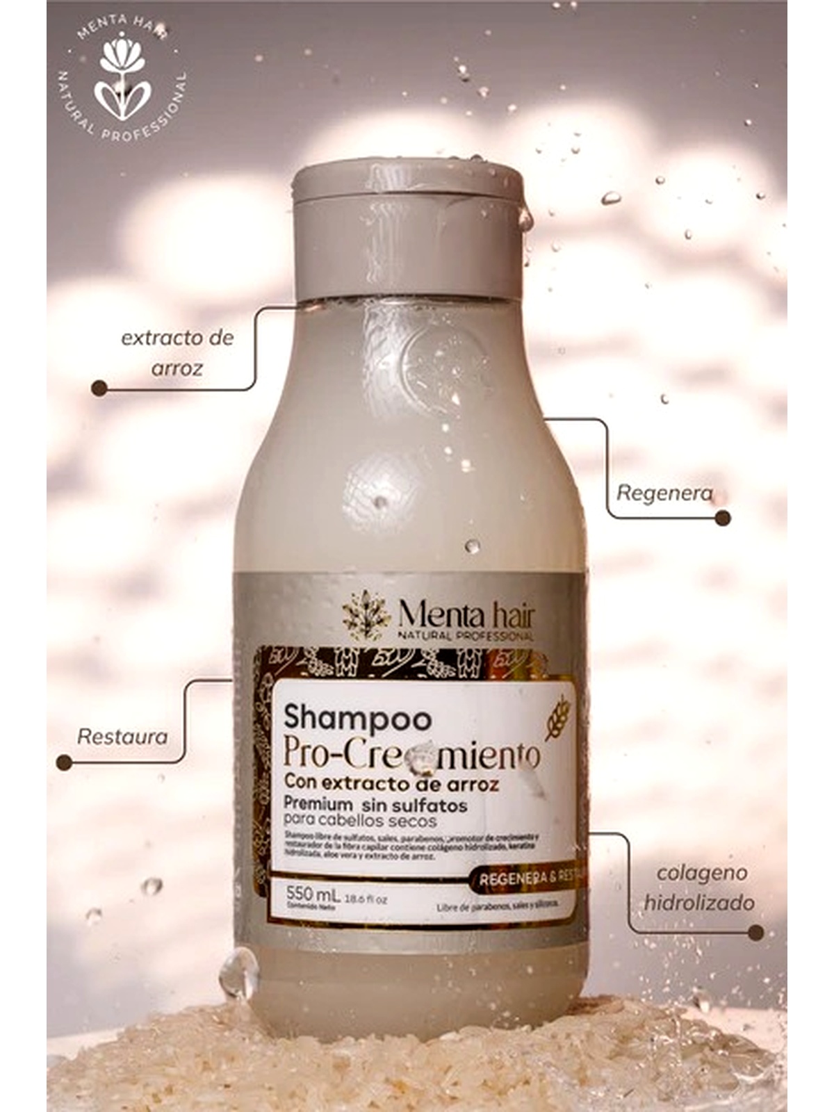 SHAMPOO PRO-CRECIMIENTO CON EXTRACTO DE ARROZ X 550ML